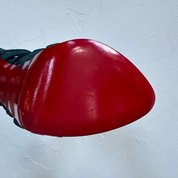 Rare Christian Louboutin Karina 150 python dark teal suede caged booties 39 - Picture 6 of 9